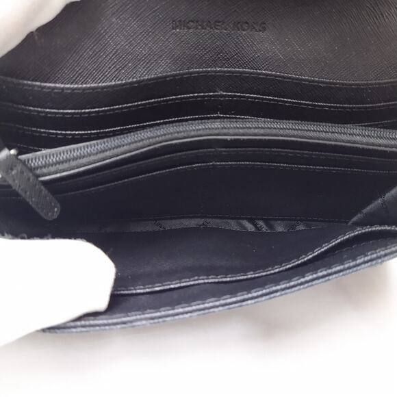 Michael Kors Black Leather MK Printed Round Logo Credit Card Bifold Wallet - Picture 12 of 16